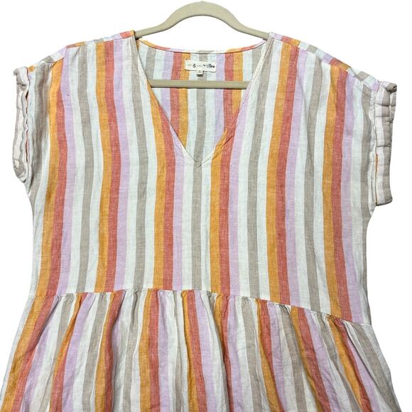 Lou & Grey for Loft Linen Dress Stripe V-Neck Lagenlook Drop Waist Size Large - Picture 2 of 6